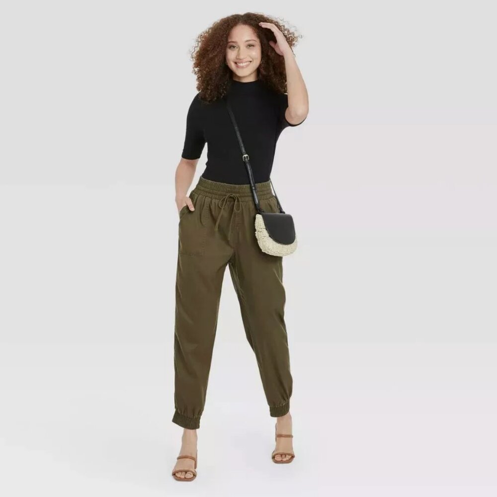 High-Rise Woven Ankle Jogger Pants - A New Day™ - Olive Green - NWT